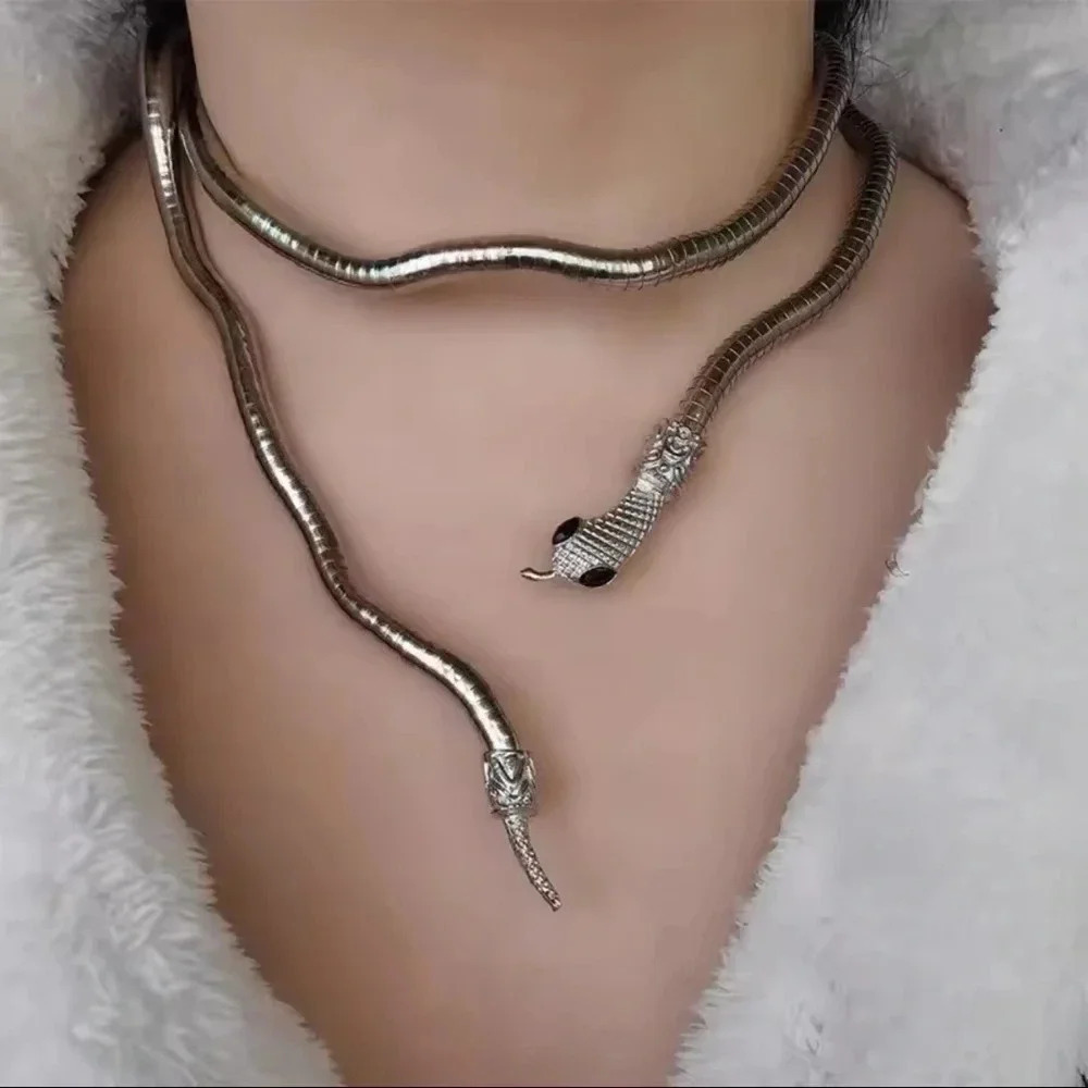 Serpenti Silver Metallic Magic Snake Cool Bendy Multilayer Necklace - Picture 2 of 14